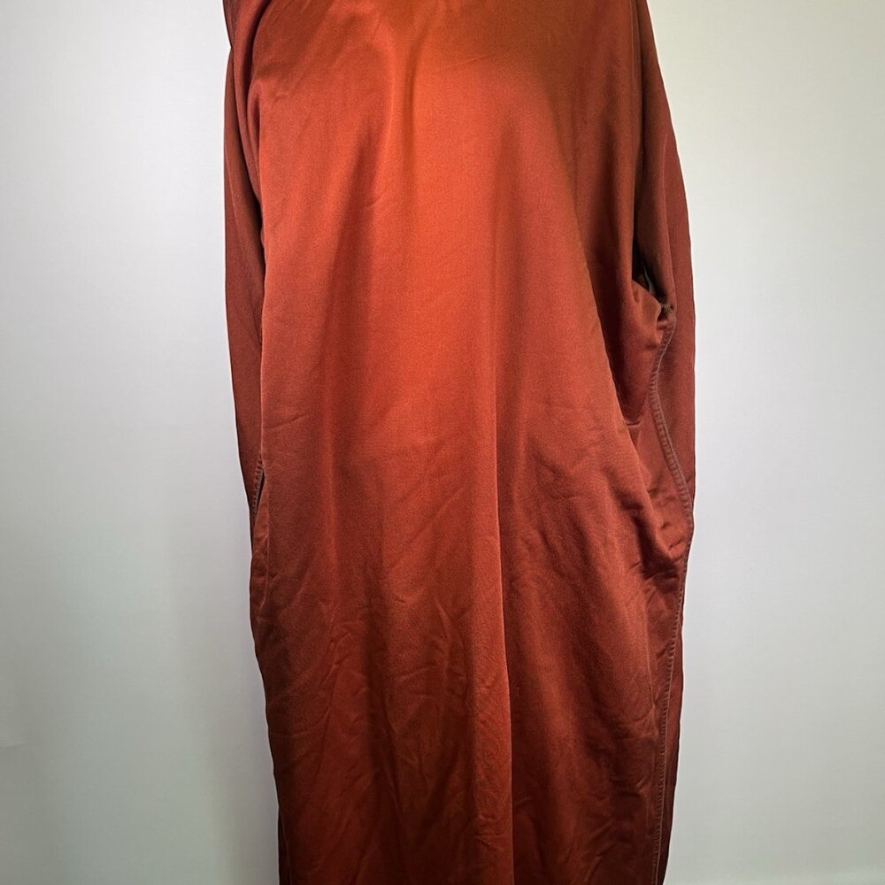 VTG 70s Burnt Orange Velour Robe Varsity Stripe Lounge Kimono Style Mid Century - Picture 14 of 16